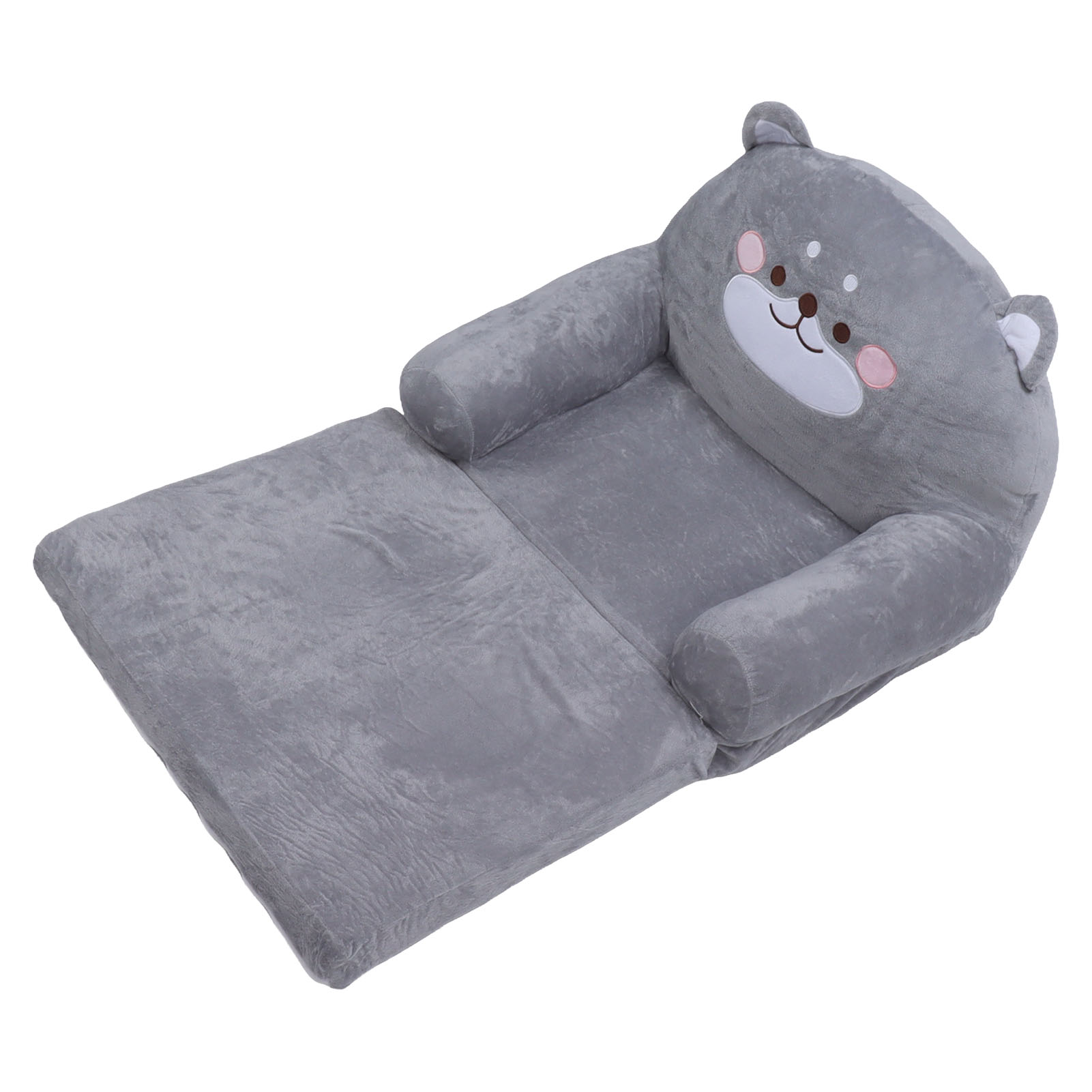 Toddler Chair Stable Backrest Cartoon Foldable Design Wide Handle Soft Breathable Kids Sofa Gray Dog  for Relaxing