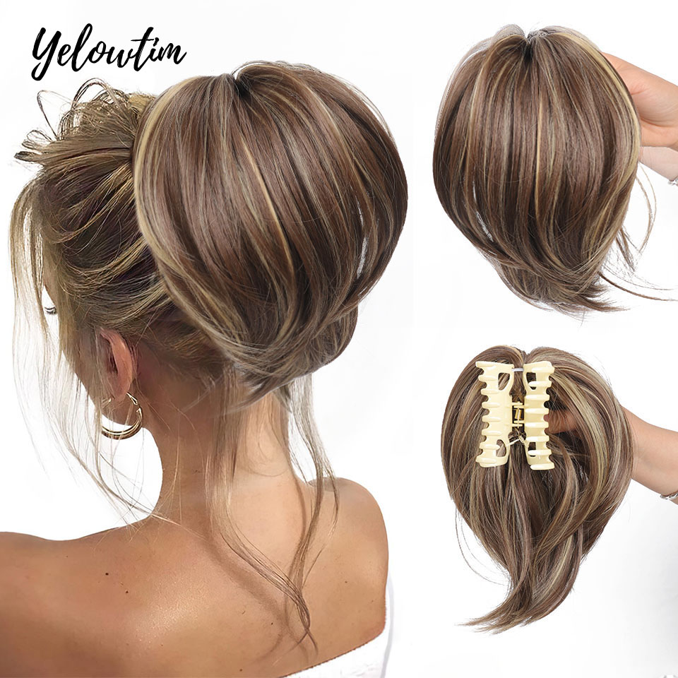 Unordentliches Dutt-Haarteil, Klaue, Clip-in-Haarknoten, Haarteil für Frauen, gerade, kurz, hohe Pferdeschwanzverlängerung, zerzauste Hochsteckfrisur für Mädchen