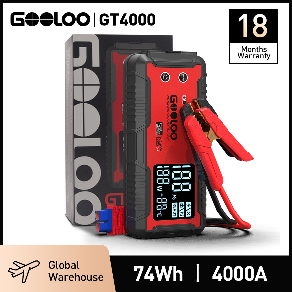 GOOLOO Démarreur de Voiture 12V 4000A, Batterie Externe Portable 20000mAh, Booster de Démarrage Automobile, Dispositif de Démarrage d'Urgence