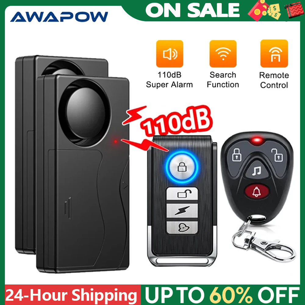 Awapow alarma de bicicleta de vibración inalámbrica con Control remoto alarma antirrobo para puertas y ventanas 110dB seguridad fuerte para bicicletas en el hogar