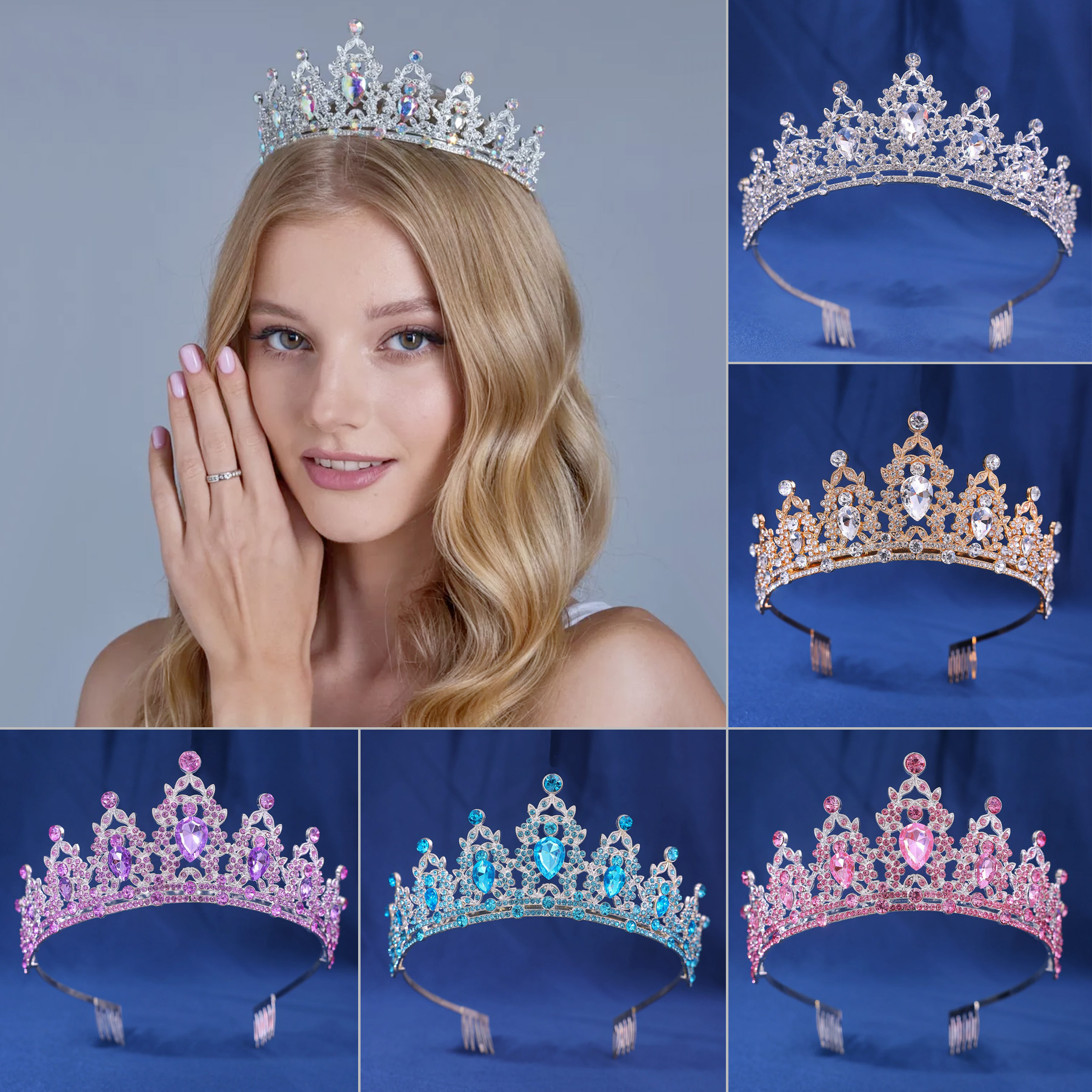 Coronas barrocas Vintage de diamantes de imitación de cristal con peine para el pelo, diademas para mujer, accesorios para el cabello de boda, joyería