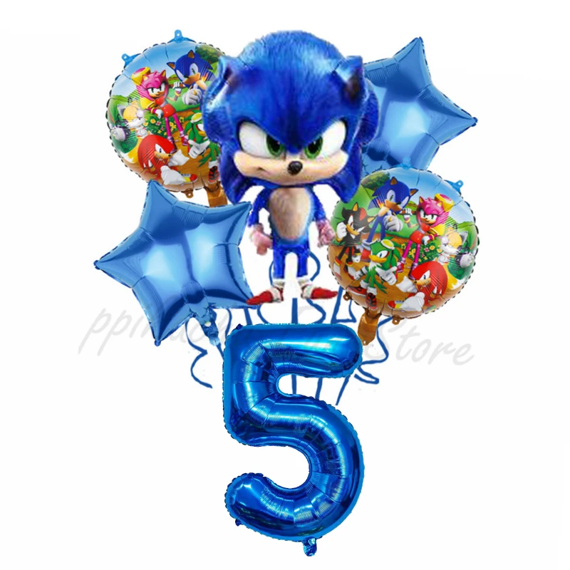 Лидер продаж, синий набор цифровых комбинированных воздушных шаров на тему Sonic, украшение на день рождения, детский подарок для детей