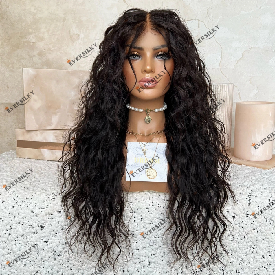 Peluca de cabello humano de onda Natural para mujeres negras, cabello indio crudo, cierre de encaje, 5x5, 200 de densidad, 13x6, parte profunda, frontal