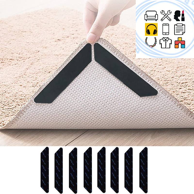 Adesivo Antiderrapante para Tapetes, Reutilizável e Lavável, Almofadas Antiderrapantes, Clips de Fixação para Tapetes, Fita de Fixação para Cantos de Tapetes