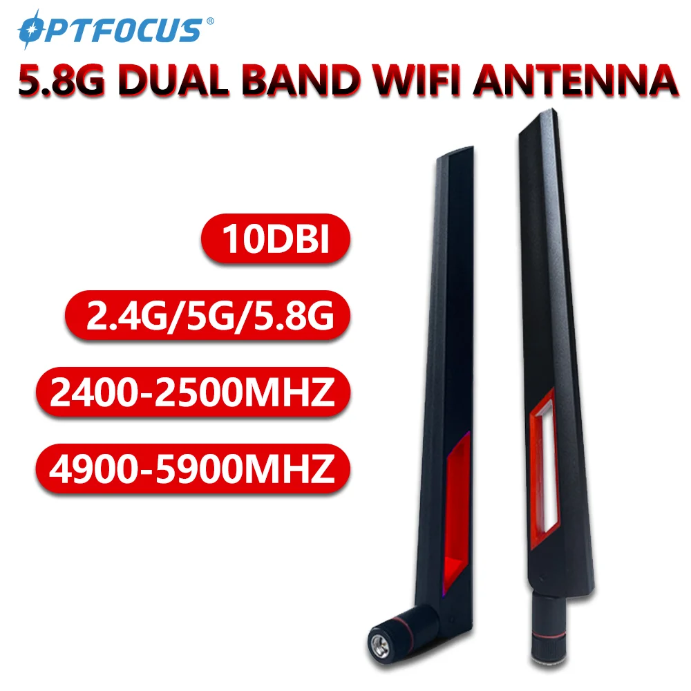 OPTFOCUS 2 uds 10DBI antena WIFI 2,4G 5G 5,8 Ghz antena enrutadora de doble banda SMA RP-SMA amplificador de señal