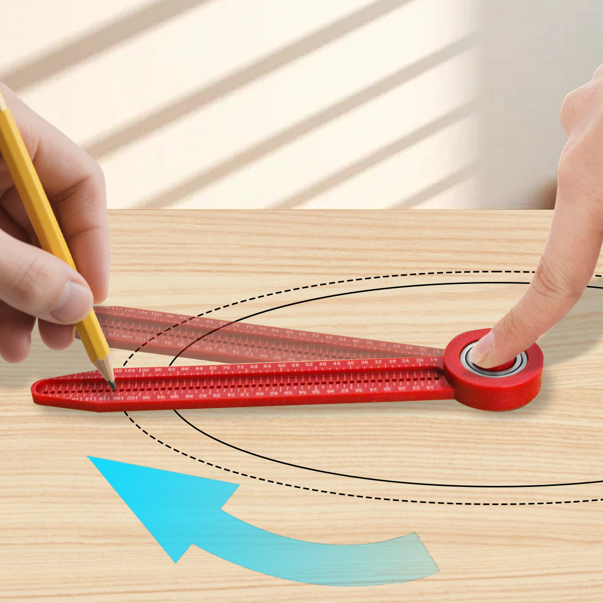 Compasso de Desenho Circular Portátil com Régua de Plástico, para Desenho de Precisão, Ferramenta de Medição para Marcenaria e Projetos de Engenharia