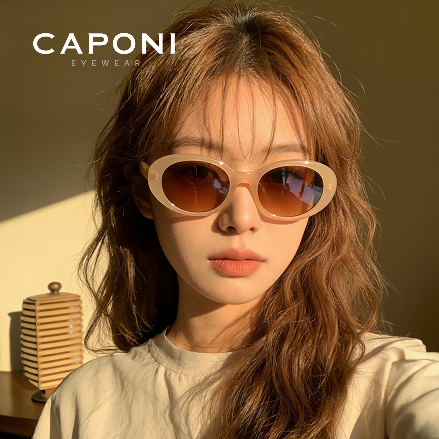 Caponi Vintage Zonnebril Voor Vrouwen Mode Nieuwe Stijl Meisje Shades Trendy Stijl Vierkante Ronde Gepolariseerde Zonnebril BR1971