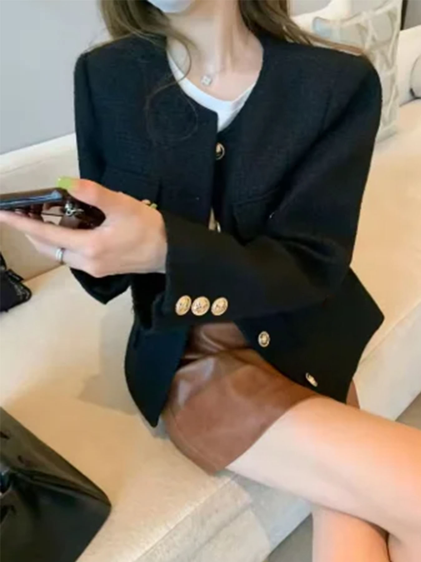 Abrigo de Tweed de Lana Francesa, Moda de Alta Gama, Botones Dorados, Corto, Elegante, para Primavera y Otoño, Chaqueta Coreana para Mujer, Nuevo