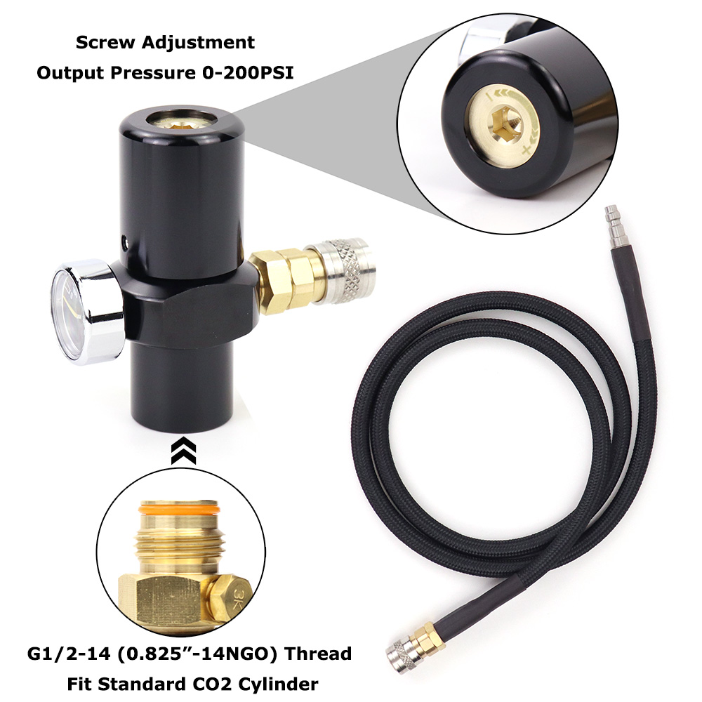 HPA 저압 조절기 마이크로 CO2 조절기, 원격 라인 출력 압력 0-200psi, 미국 포스터 커플러 300PSI 게이지 포함