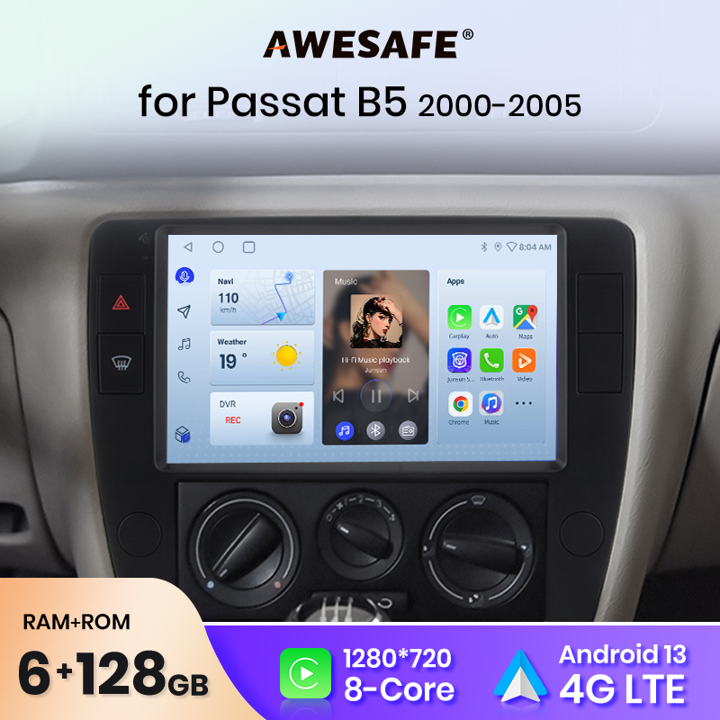 AWESAFE Wireless CarPlay Android Auto Car Radio For Volkswagen Passat B5 2000-2005 GPS Navi SWC FM BT Plug and Play DSP Stereo