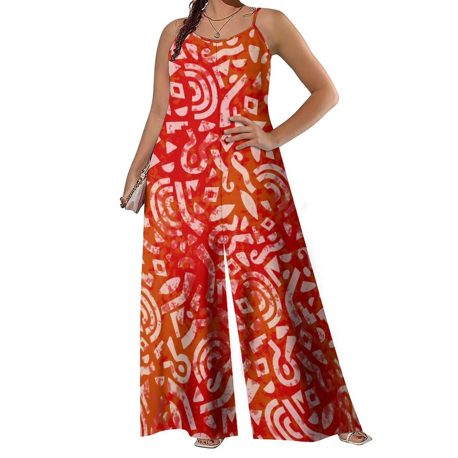Grote maten 8XL spaghettibandjes mouwloze wijde pijpen broek op maat gemaakte Polynesische Plumeria sublimatieprint hoge kwaliteit romper
