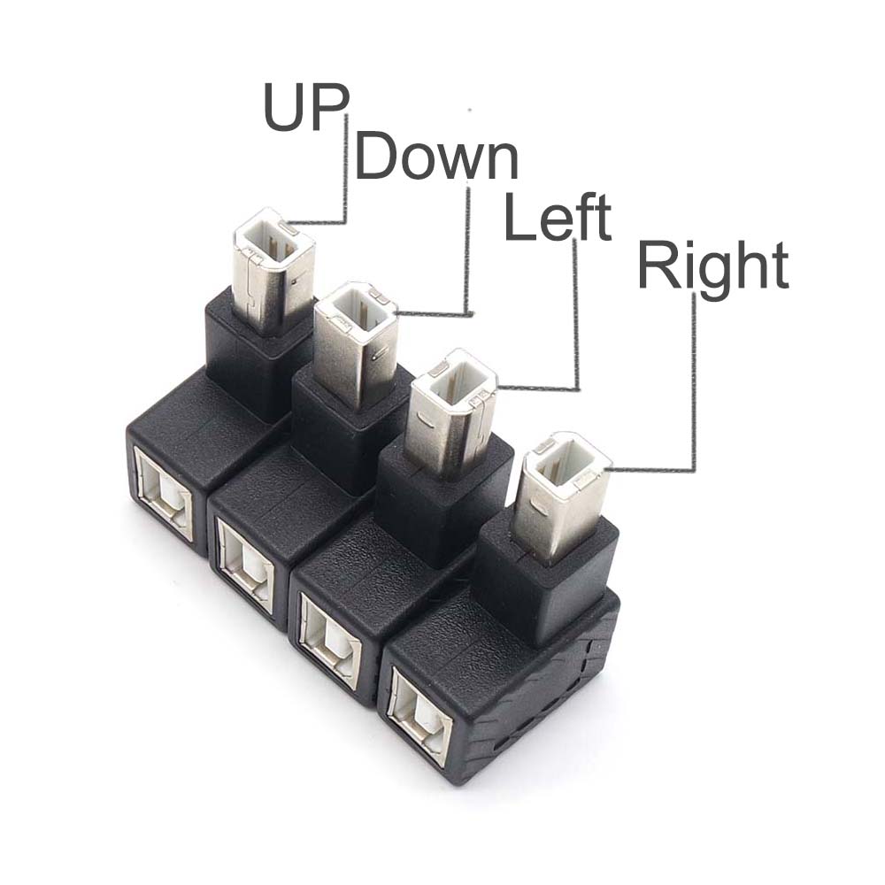 Up Down Links Rechts abgewinkelter 90-Grad-USB 2.0 B-Typ Stecker auf Buchse Verlängerungsadapter für Drucker, Scanner, Festplattenhülle