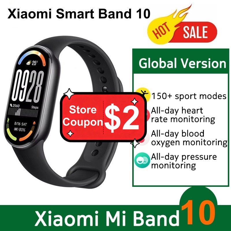 Globalna Wersja Xiaomi Smart Band 10, Ponad 150 Trybów Sportowych, Monitorowanie Snu, Wyświetlacz AMOLED 1,72 cala, 21-dniowa Bateria, Mi Smartwatch Sportowy