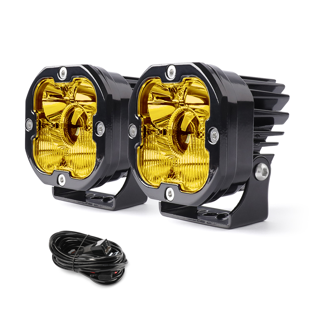 Cápsulas de luz antiniebla LED amarilla de 3 pulgadas para Jeep todoterreno, camioneta, motocicleta, escapa ámbar, persecución trasera/luces de pilar A, 3000K, 2 uds.