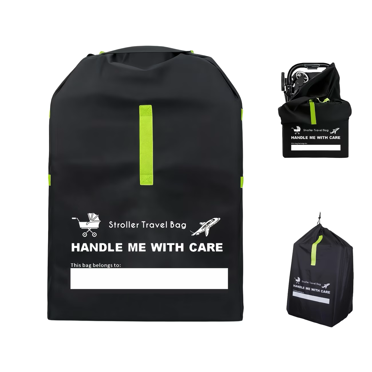 Capa Extra Grande para Carrinho de Bebê para Avião - Bolsa de Armazenamento Reforçada com Almofadas, Acessório Essencial de Viagem Universal Preto