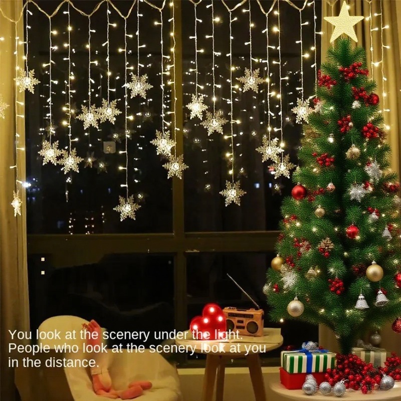 110V 220V copo de nieve cortina guirnalda en la ventana luces de hadas guirnalda de Año Nuevo adorno luces Led cadena decoración de Navidad