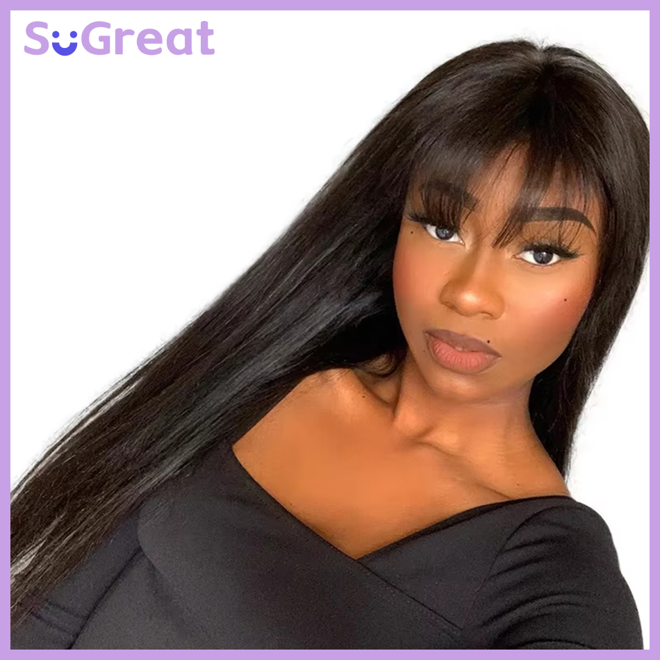 Prosta peruka z ludzkich włosów z grzywką Fringe 3x1 HD Lace Frontal Wigs Bone Straight Glueless Front Wigs Human Hair Ready To Wear