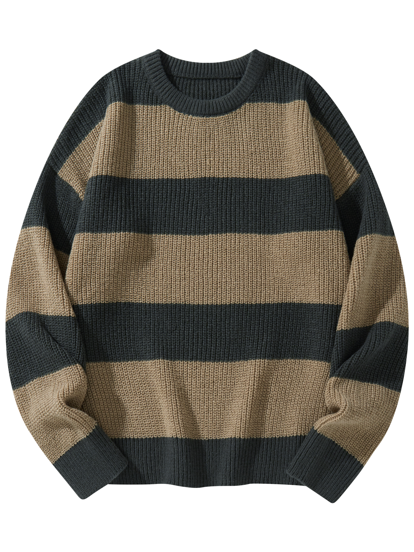 Nowy luźny sweter z dołem, swobodny, wszechstronny sweter w paski, męski sweter z okrągłym dekoltem