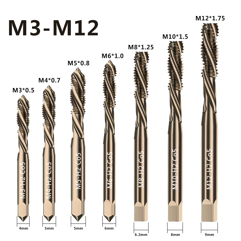 Cobalt Screw Thread Tap Drill Bits M35 HSS-CO Spiral Flute Metric M3-M12 Machine Tap Right Hand For Stainless Steel Metal