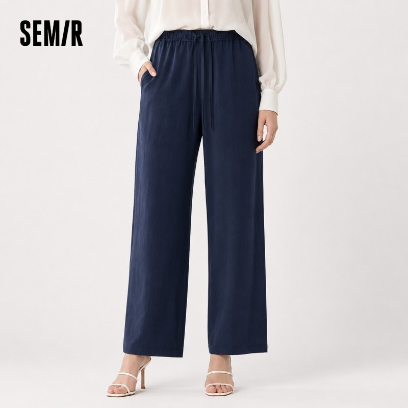Semir Women Pants Casual Linen Blended Loose Drape Elastic Waist Relaxed Wide Leg 2026 Summer Minimalist Style Top