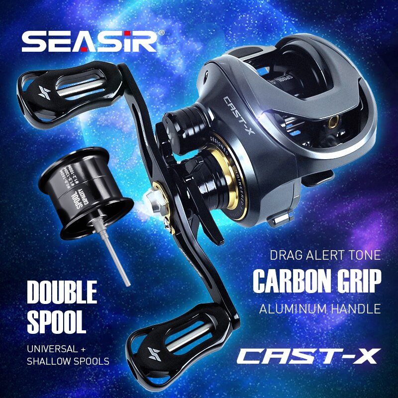 SEASIR Cast-X Carretel de arremesso 7.3:1 HS Relação de engrenagem Carretel duplo de alumínio Aperto de carbono Metal BFS Micro Bobina de pesca de água do mar fresca