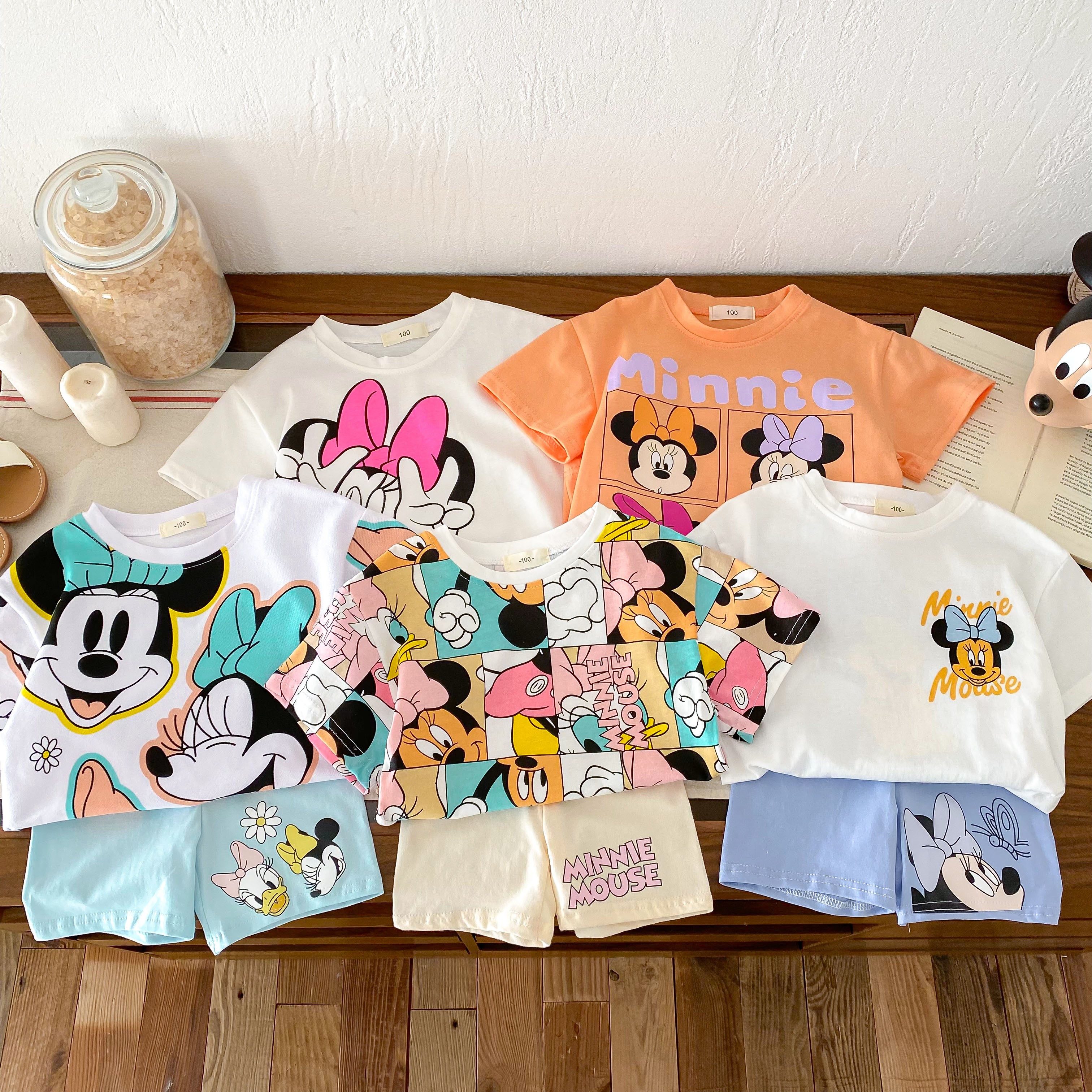 Marca na moda bebê menina camiseta shorts definir roupas de verão das crianças usar manga curta terno crianças disney dos desenhos animados bonito fatos de treino