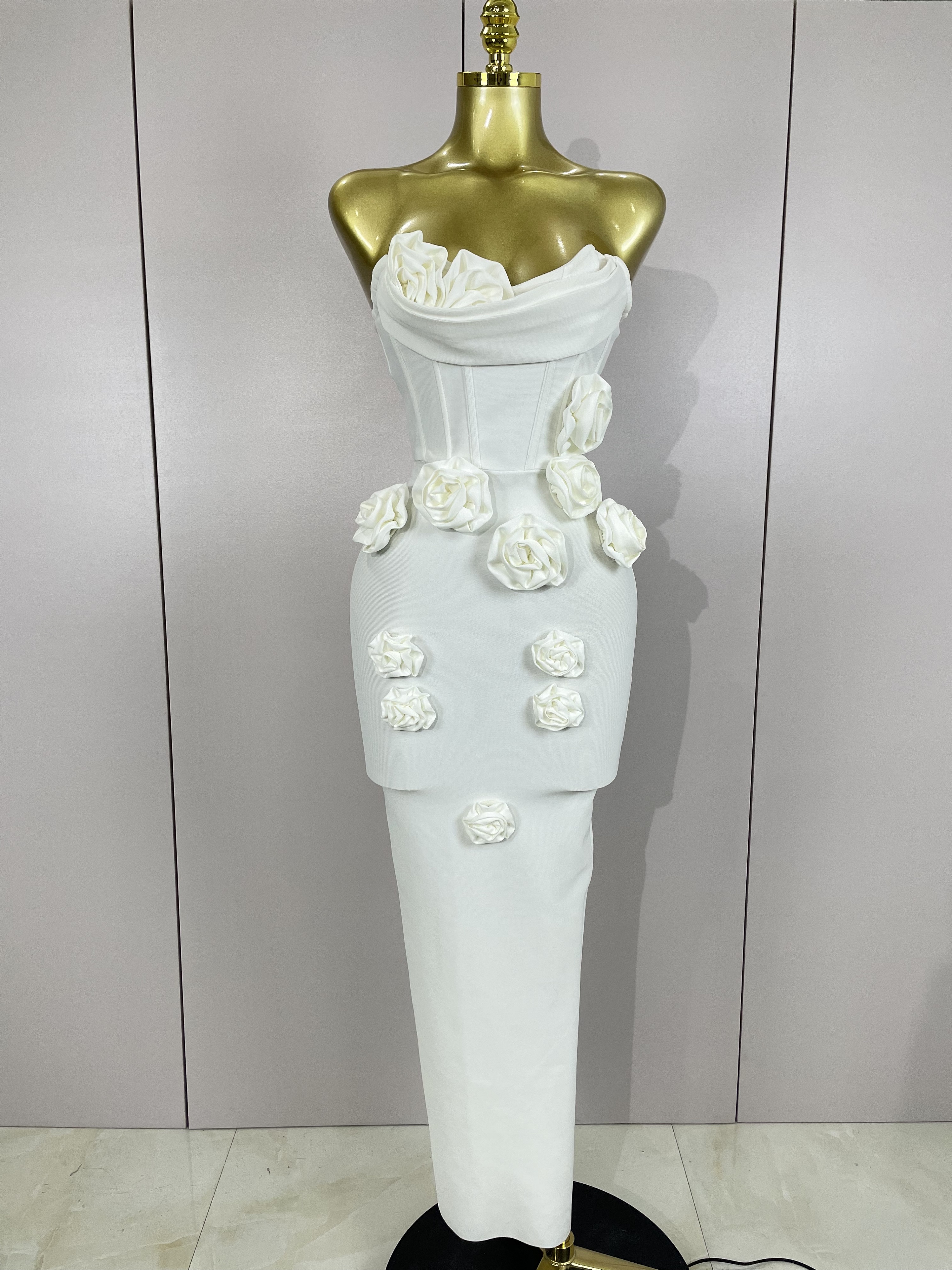 Sexy mode witte elegante strapless bloem bodycon lange jurk vrouwen casual streetwear club verjaardagsfeestje slanke elegante jurken