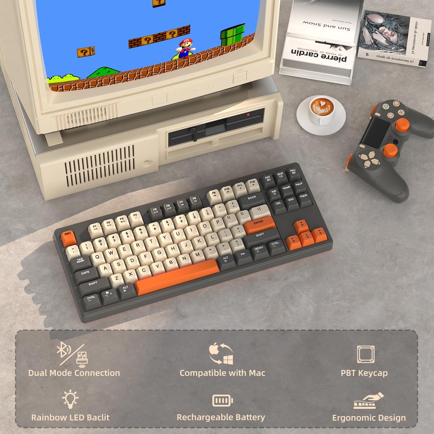 M87 Draadloos Gaming Toetsenbord, Bluetooth 5.0/2.4Ghz Met Dual Mode 2-In-1 Ontvanger, 87 Toetsen Tkl Regenboog Led Backlit Stille Keyboar