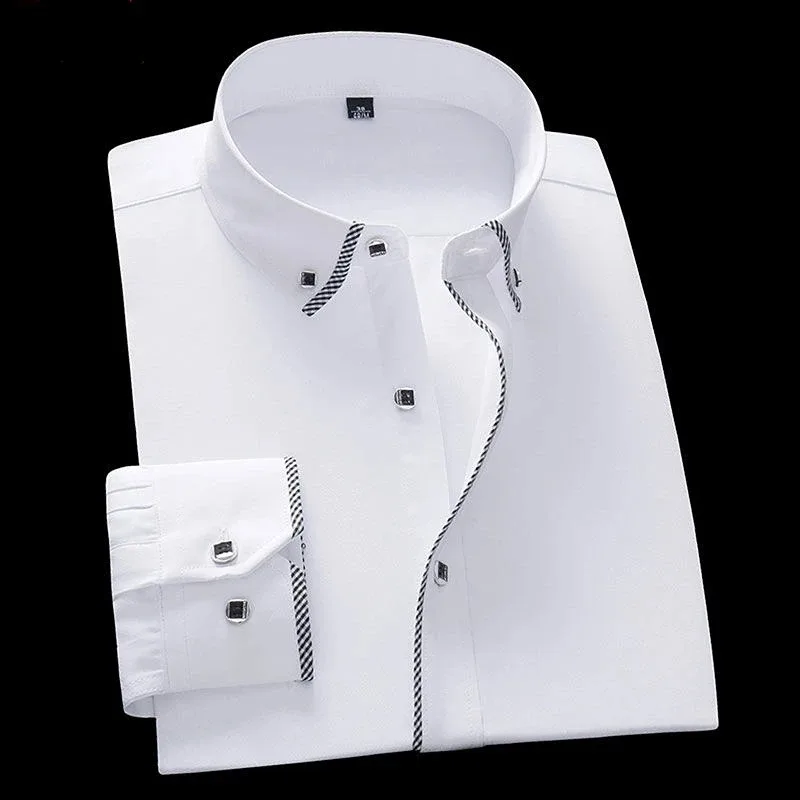 Camisa branca para homens, mangas compridas, escritório, negócios, botão, camisas casuais, moda coreana, slim fit 5xl 6xl 7xl 8xl