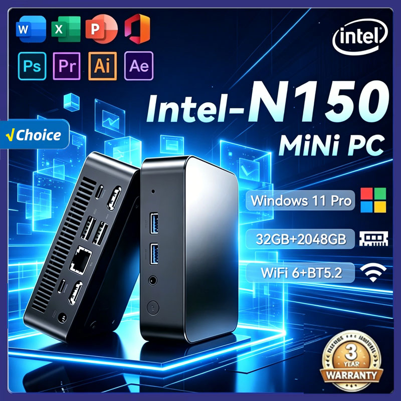 Przenośny Mini PC Intel N95 N150 Windows 11 Pro 16GB RAM 1TB/2TB M.2 SSD WiFi6 BT5.2 Komputer Stacjonarny do Domu, Biura i Gier