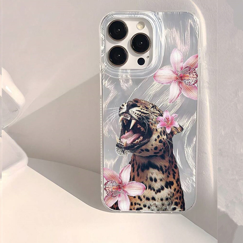 Custodia per telefono per iPhone 14 13 15 16 17 Pro Max 16E 11 12 8 7 Plus X XR XS SE 2022 Cover posteriore lucida con motivo floreale animale e leopardo
