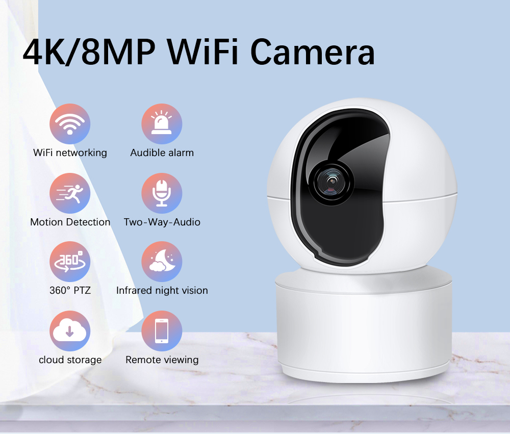 Neye S5 8MP 4K WiFi Cámara de seguridad Monitor de bebé interior para el hogar 360 °   Cámara panorámica CCTV Seguridad en el hogar inteligente