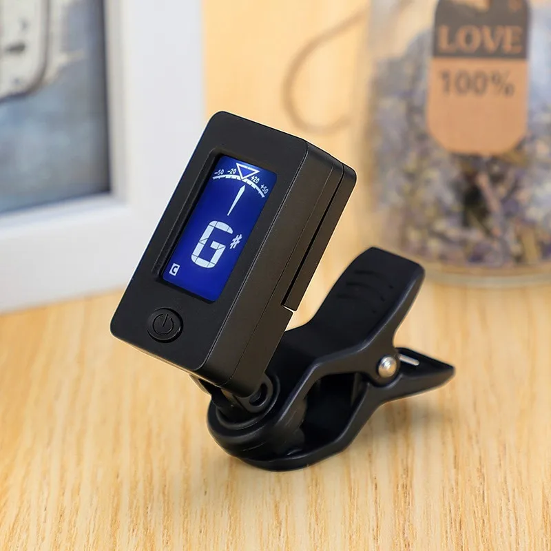 Profesjonalny tuner gitarowy Clip-On 360 stopni ekran LCD elektryczny tuner cyfrowy do gitary akustycznej akcesoria do ukulele