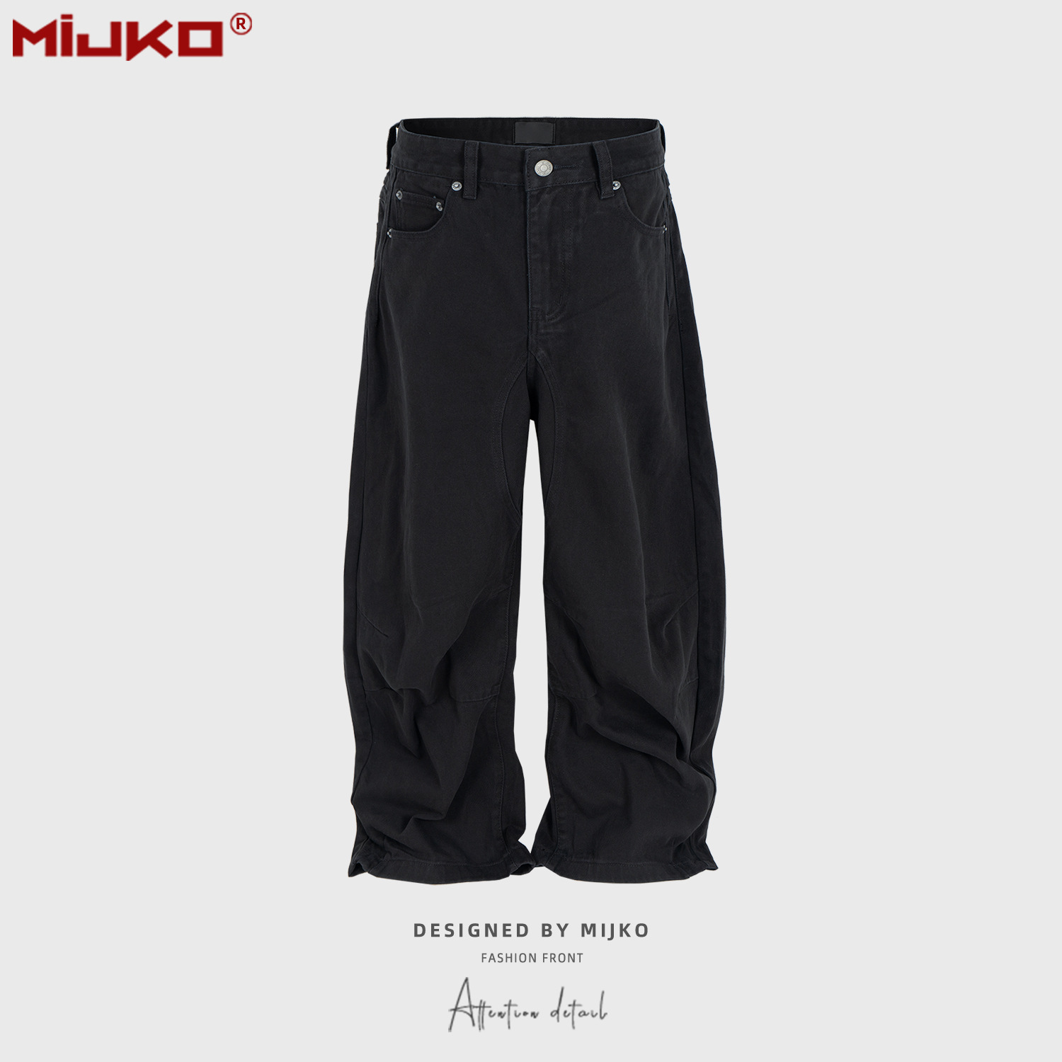 MIJKO Vintage Washed Baggy Black Jeans for Men Streetwear Solid Casual Loose Denim Trousers Straight Oversized Cargo Pants