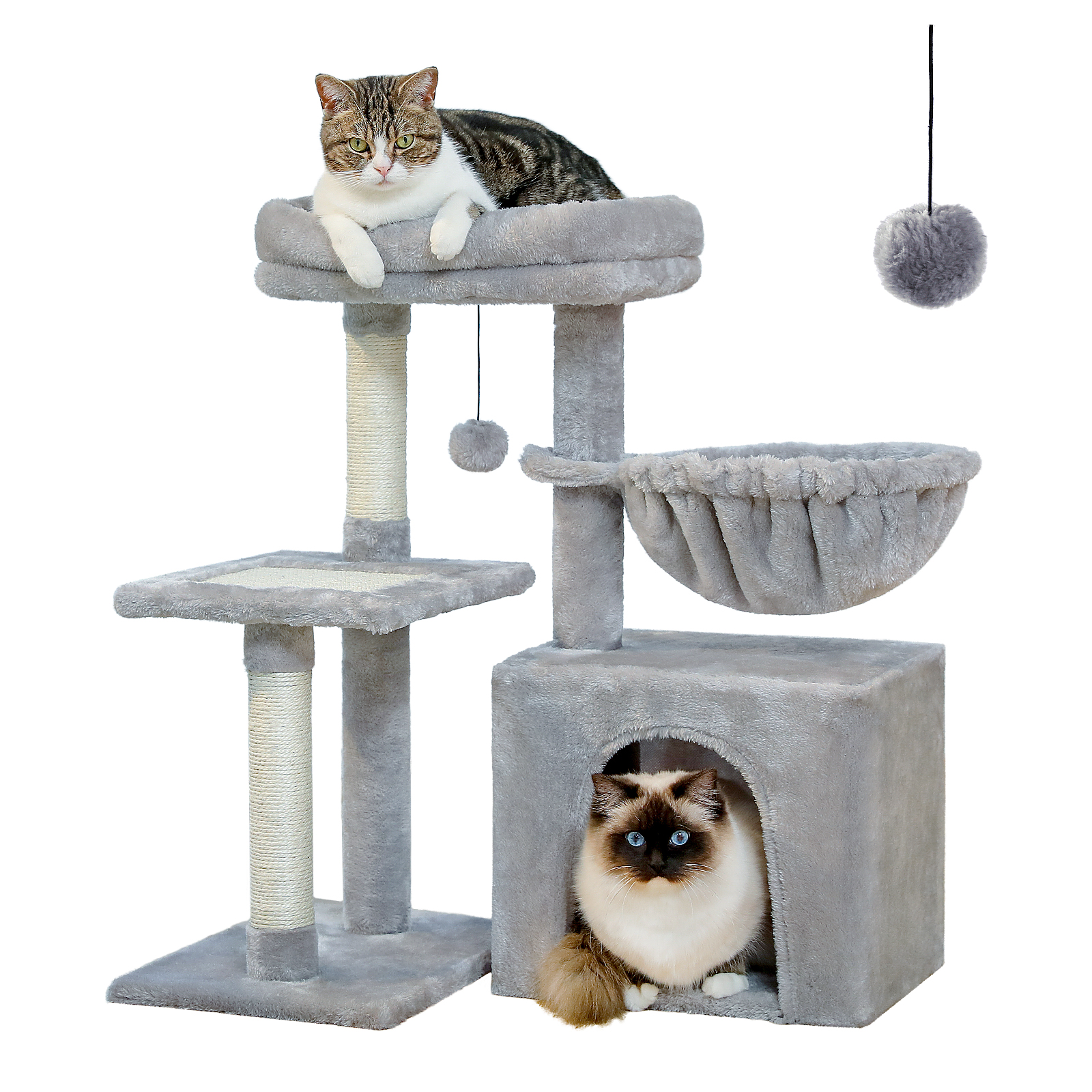 ต้นไม้แมว Cat Tower สําหรับแมวในร่ม 2 รูปแบบแมวกิจกรรมต้นไม้ Cat Scratching โพสต์เปลญวนขนาดใหญ่และที่ถอดออกได้ Top Perch สีเทา
