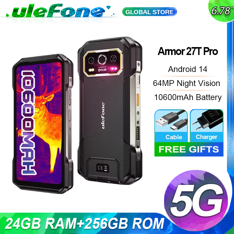 Ulefone Armor 27T Pro 5G THERMAL BY FLIR® สมาร์ทโฟนทนทาน 10600mAh Android 14 64MP 6.78" 24GB+256GB NFC โทรศัพท์มือถือ