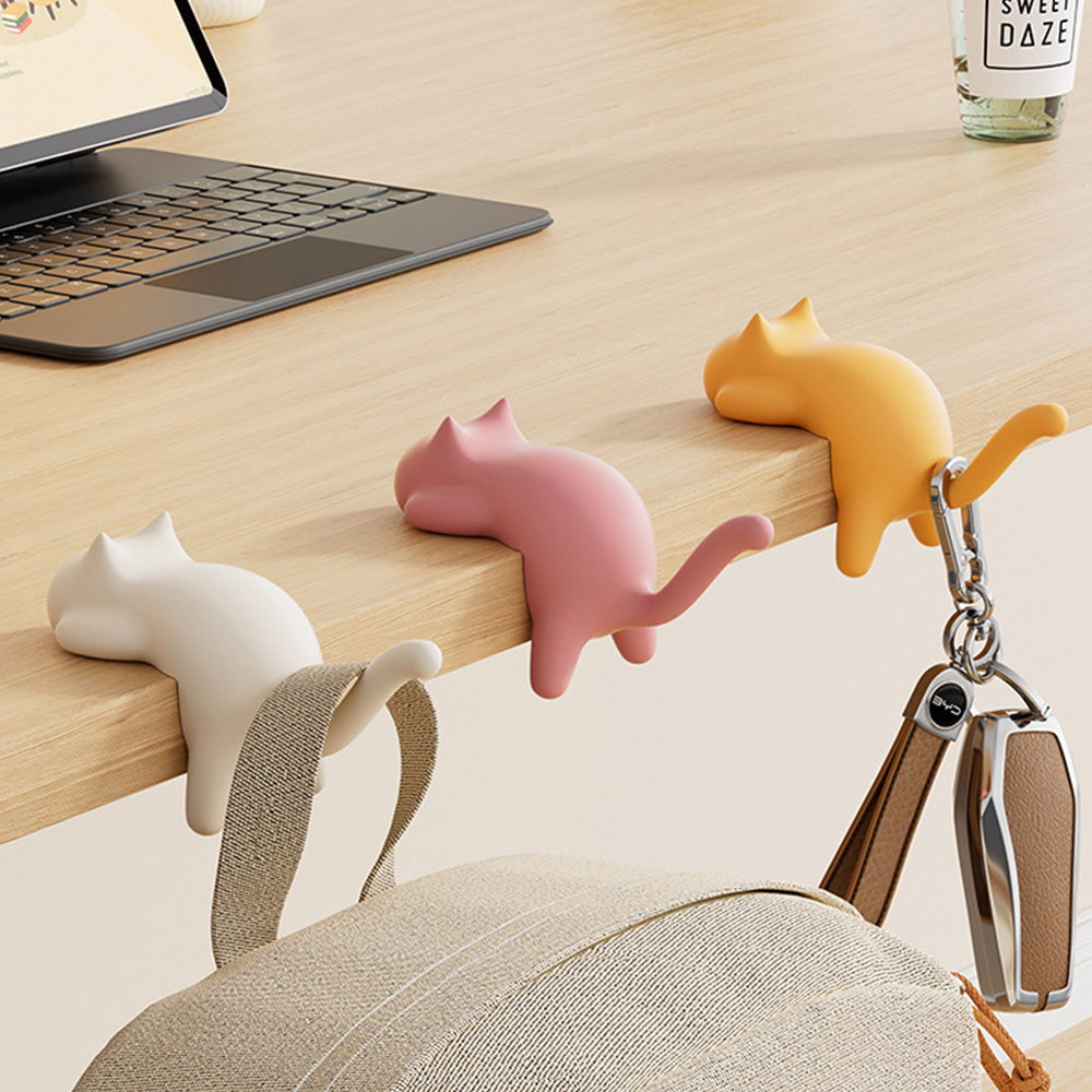 ​ Ganchos sin rastro en forma de gato, Clip de soporte de montaje en pared sin daños para bolsa/monedero/estuche para lápices en la mesa de escritorio, estudio y oficina