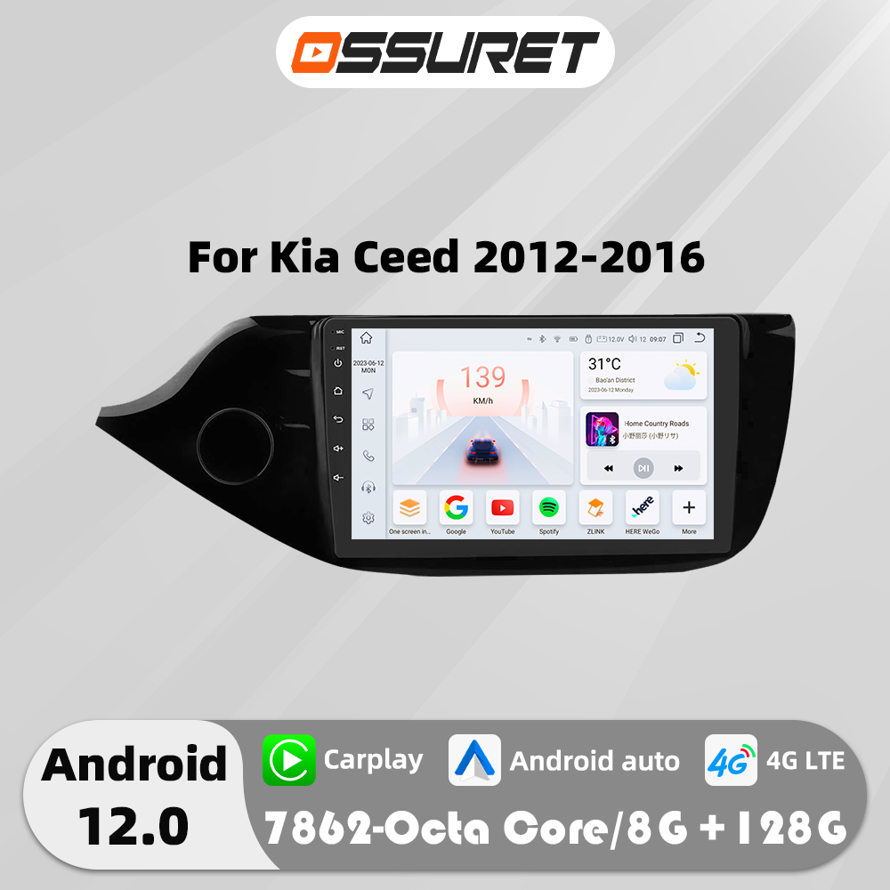 Radio con GPS para coche, reproductor Multimedia con Android, 2DIN, 4G, 8 núcleos, estéreo, 2012, Carplay, para Kia Cee 'd JD 2016-7862