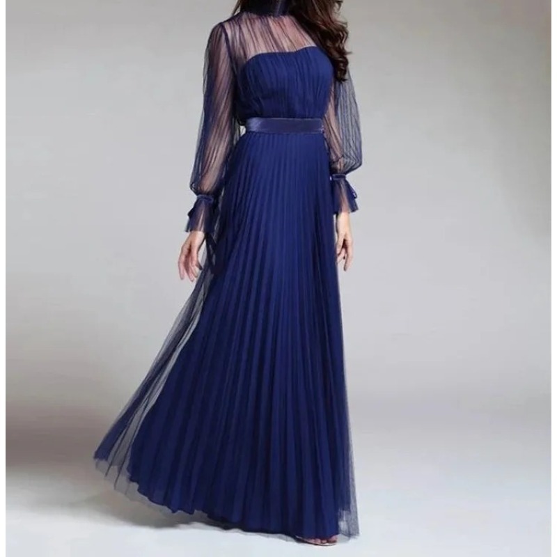 2025 nova mulher noite de luxo festa maxi vestidos verão primavera elegante gaze puff mangas plissadas aniversário vestidos longos