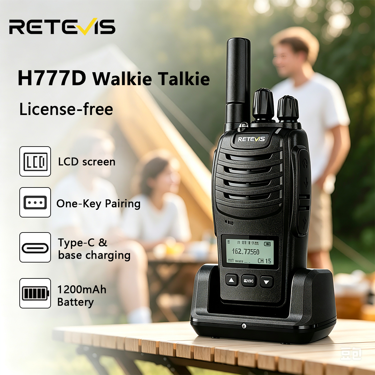 Retevis H777D (H777 Upgraded) Walkie Talkie PMR446/FRS Portable License-Free LCD Display Radio Long Range Type-C Camping Use