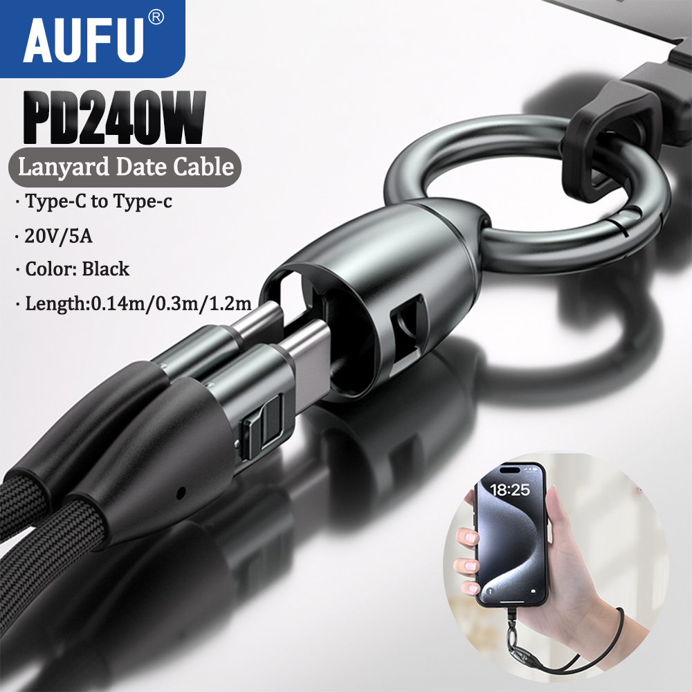 AUFU 240 W Type C Naar Type C Kabel 5A Snel Opladen Sleutelhanger USB C Lanyard Datakabel Voor iPhone 17 16 15 Xiaomi Samsung Macbook