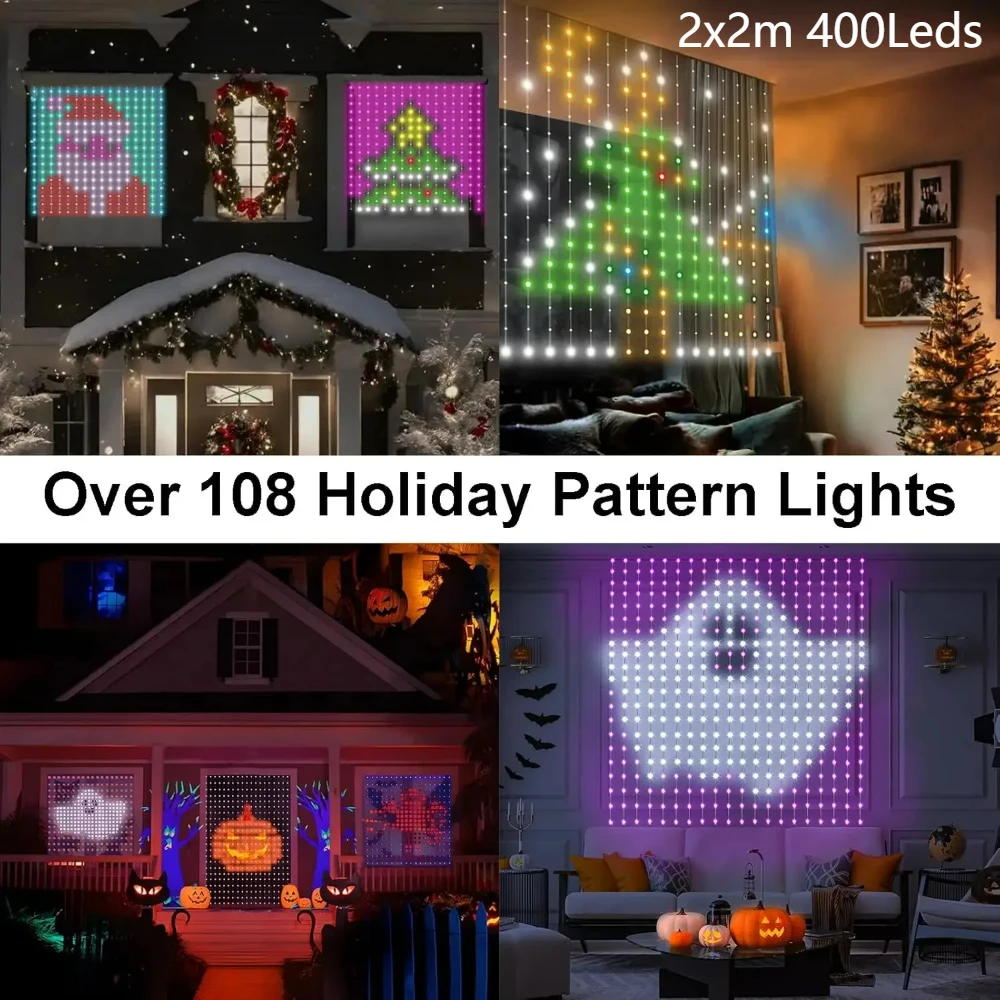 カーテン用LEDストリングライト,USBアプリケーション,リモコン,音楽同期,クリスマスパーティーの装飾,256 LED,400LED,5V,新品