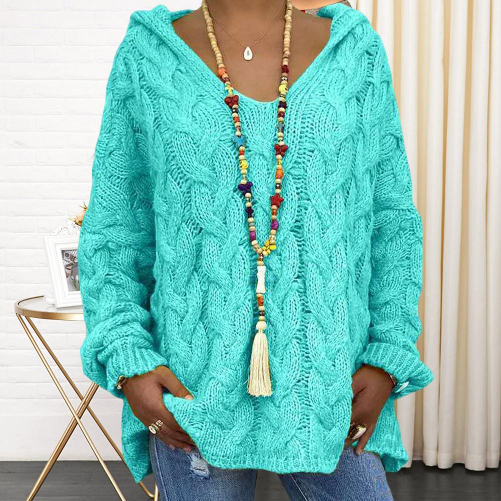 Com capuz com decote em v mangas compridas torção malha hoodie outono inverno cor sólida solto camisola jumper roupas femininas