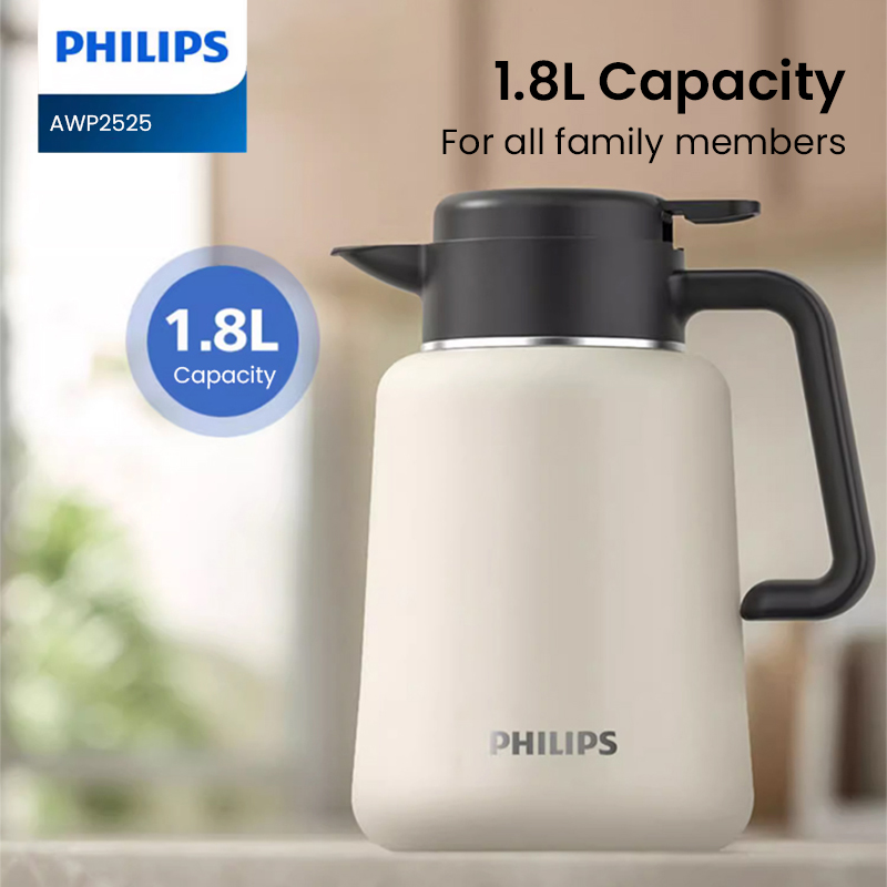 Термос Philips Thermo Jug 1,8 литра. Время изоляции. 48 часов. Спиральная крышка. Спиральная крышка, герметичная и герметичная.
