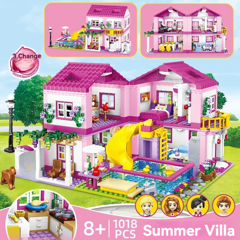 Набор строительных блоков «Дом» для летних праздников, вилла, замок, фигурки, декор для бассейна, игрушки для детей, подарок для девочек