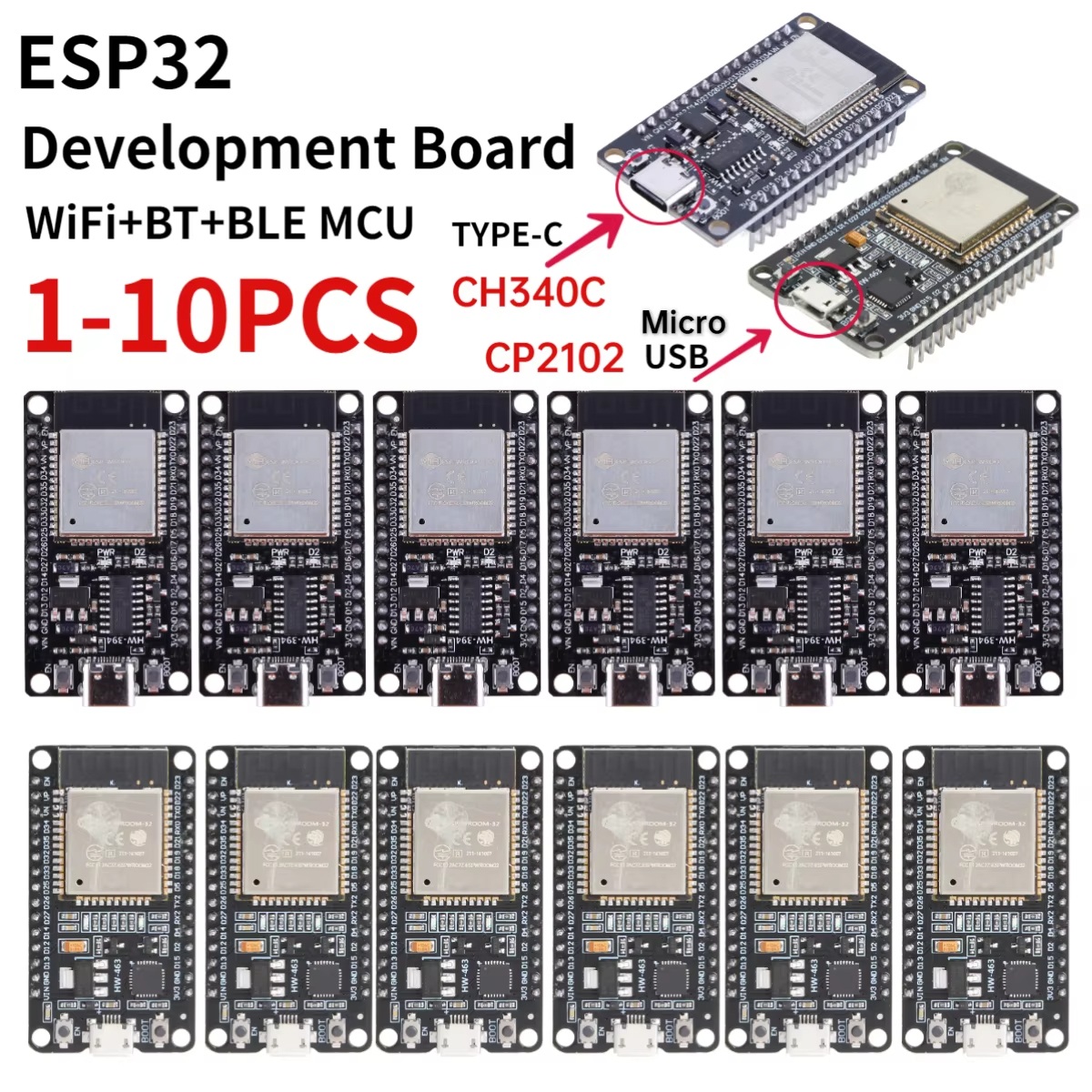 ESP32 -32 Development Board TYPE-C CH340C/ USB CP2102 WiFi+Bluetooth Ultra-Low Power Consumption Dual Core Wireless Module