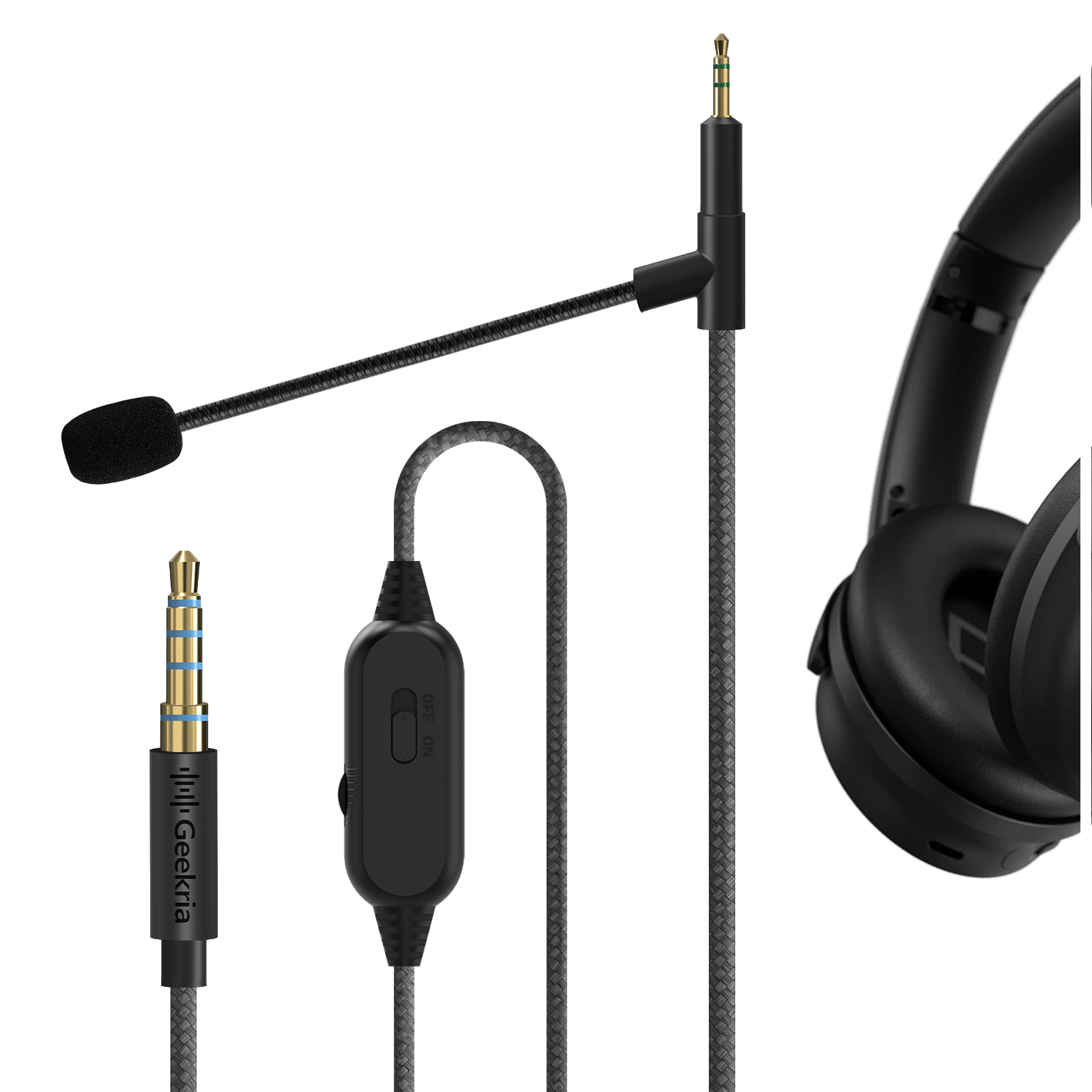 Kabel słuchawkowy Geekria Boom Mic kompatybilny z Bose QC Ultra QC SE 700 QC45, złącze 2.5mm, nylonowy, pleciony kabel zamienny (1.7m)