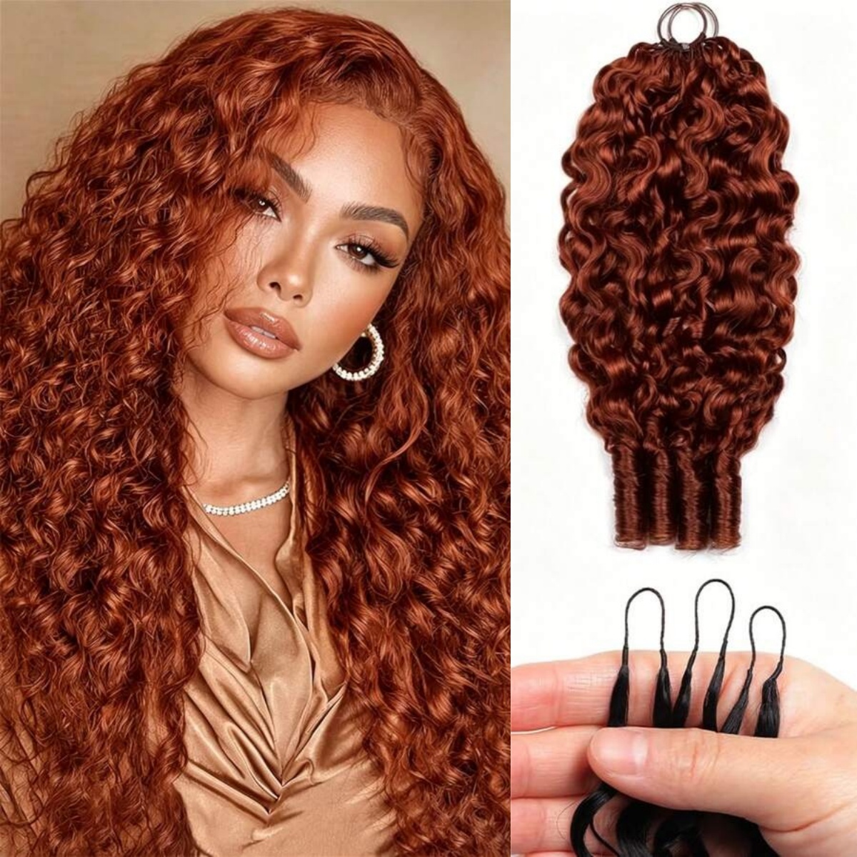 Bling Hair Reddish Brown Burmese Curly Feather Hair Extensions 50G 200G Pre-Separated Invisible Miracle Knots Feather Crochet Human Hair Extensions 33# Colored 50 Strands Invisible Miracle Knots Crochet Hair Extensions For Women