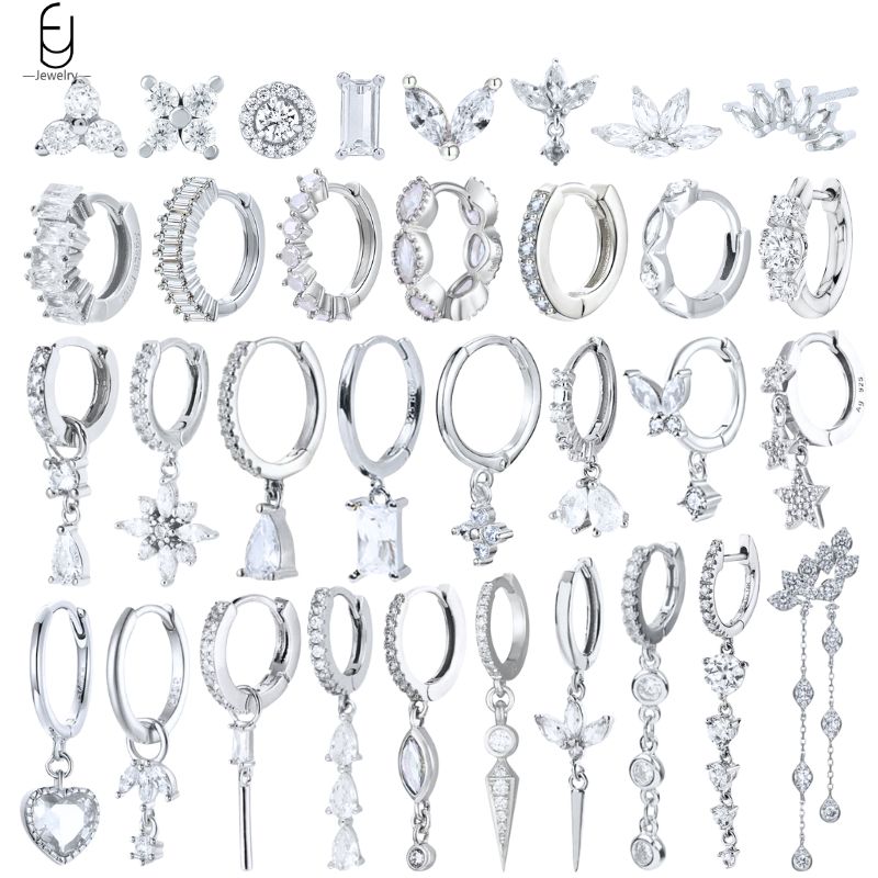 Boucles d'oreilles en argent Sterling 925, créoles à la mode, cristal blanc, boucles d'oreilles de luxe pour femmes, bijoux de mariage pour femmes, cadeau Premium