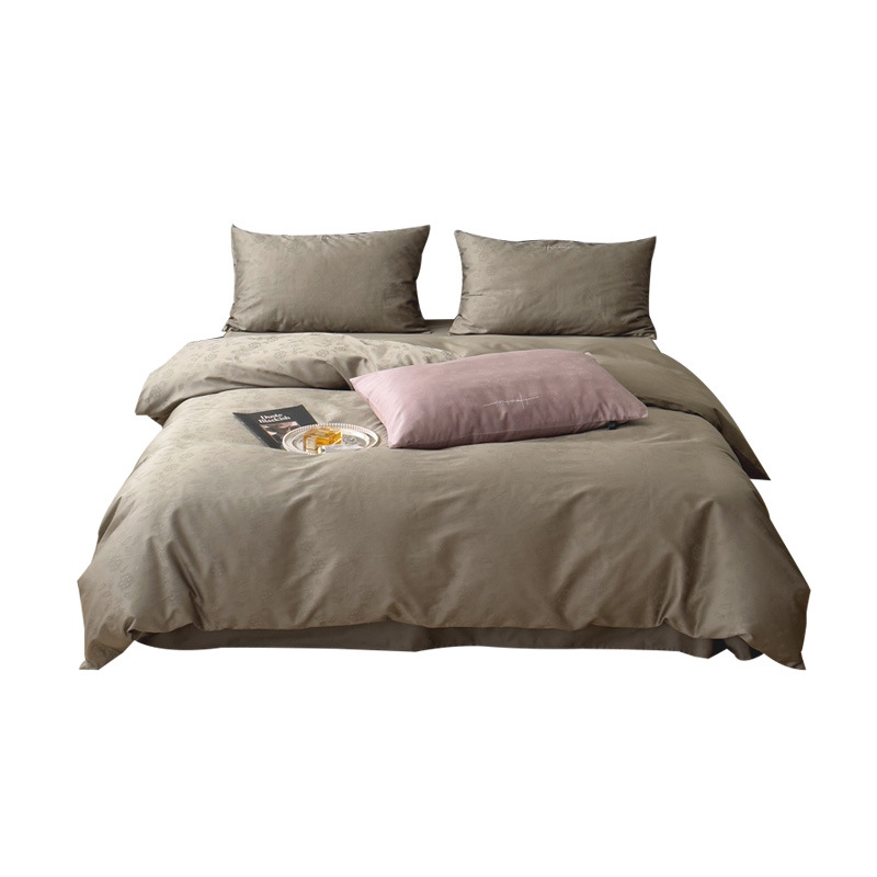 100 Thread Count Satin panjang pokok katun Jacquard Set tempat tidur empat buah bordir katun murni selimut penutup lembaran